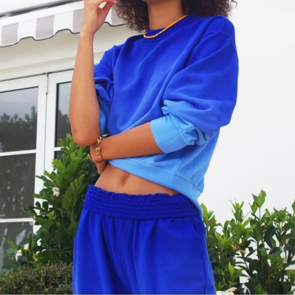 SOLID & STRIPED The Maeve Sweatshirt & The Romy Sweatpant. Color Azure Ombre